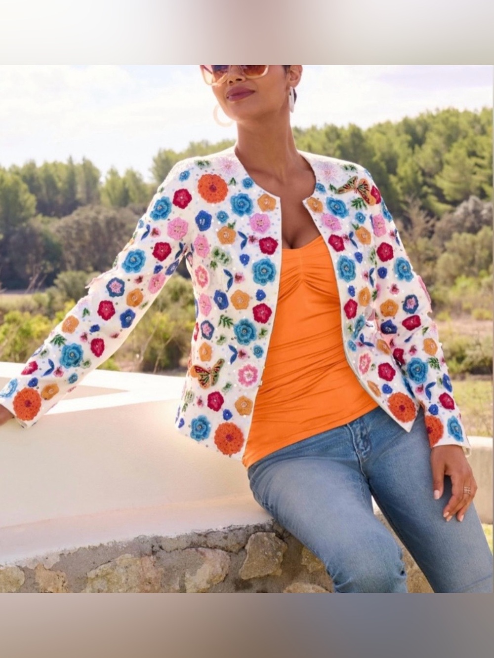 Boston Proper Women’s Embroidered Sequin Floral Butterfly Blazer Jacket Size 8 - Picture 3 of 16